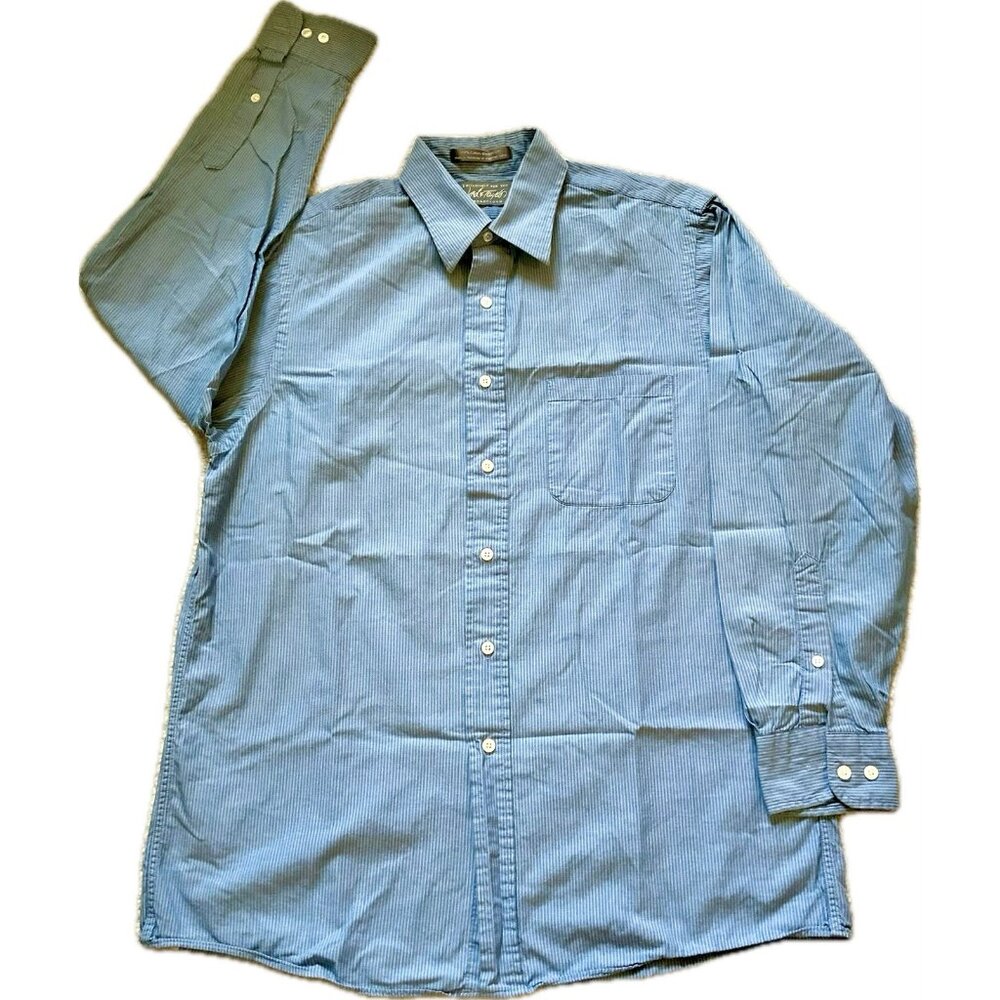 Vtg Lord & Taylor 15.5 32/33 Mens Dress Shirt Blue Striped Button Up 100% Cotton
